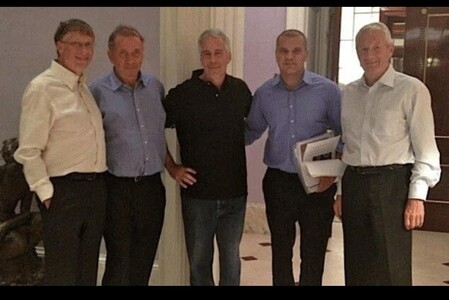 Bill Gates, Terje Rød-Larsen, Jeffrey Epstein, Thorbjørn Jagland (foto: Epstein-dokumentene)